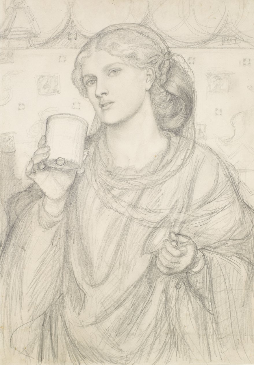 Studie for 'The Loving Cup' (blyant på papir) av Dante Gabriel Charles Rossetti