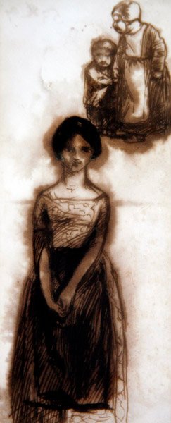 Study of a Girl, ca. 1840 (sepia blekk på papir) av Dante Gabriel Charles Rossetti