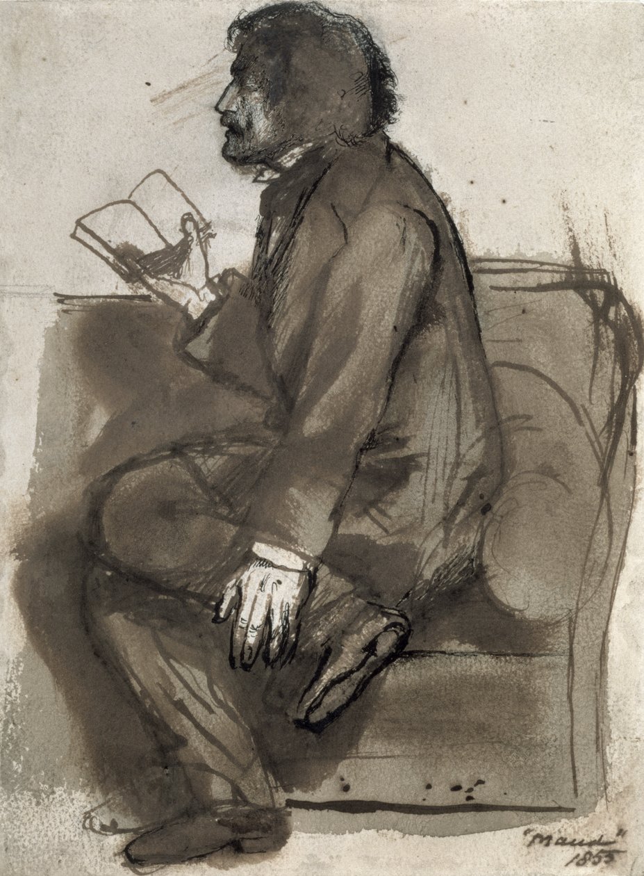 Tennyson leser "Maud", 1855 av Dante Gabriel Charles Rossetti