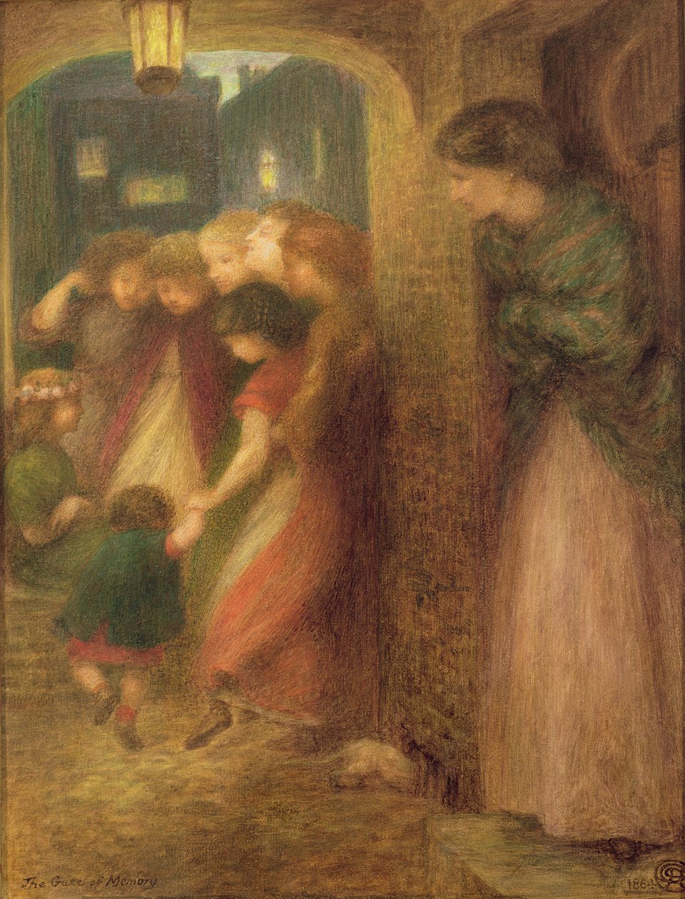 The Gate of Memory, 1864 (farget kritt på papir) av Dante Gabriel Charles Rossetti