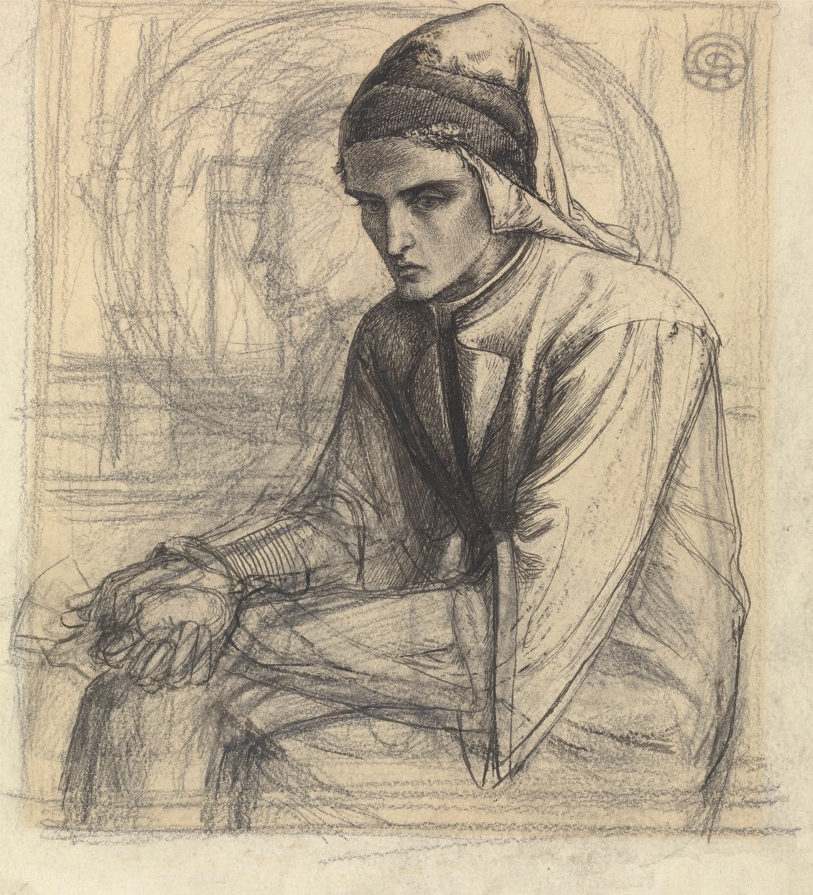 Dante i meditasjon holder et granateple av Dante Gabriel Rossetti