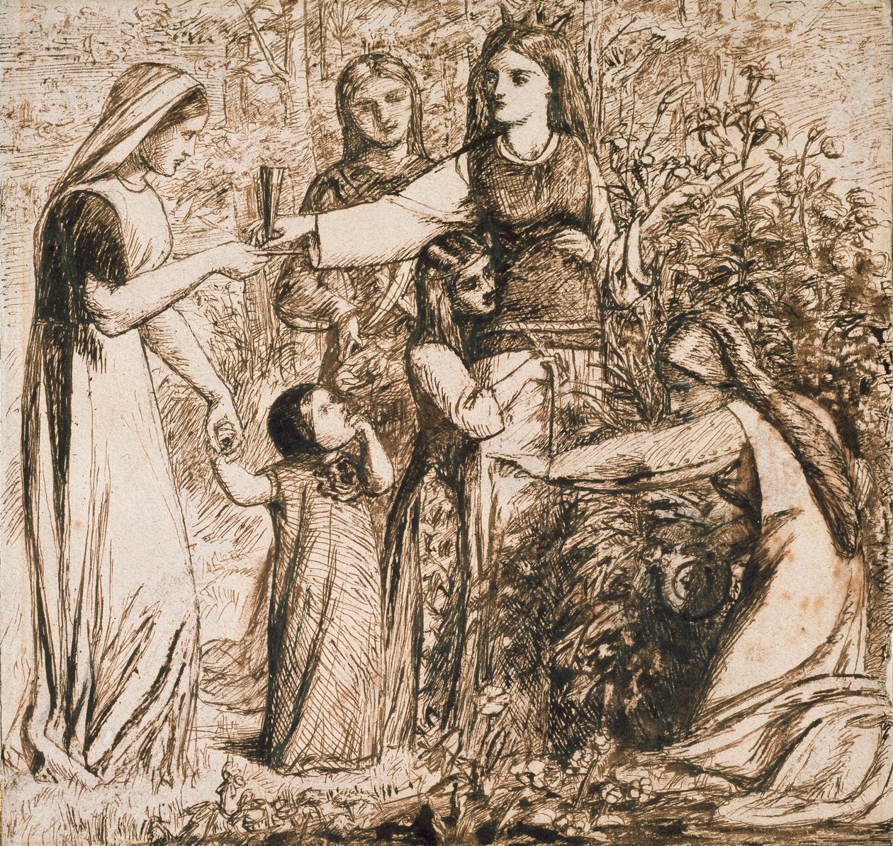 Dantes visjon om Matilda som samler blomster, c1855 av Dante Gabriel Rossetti