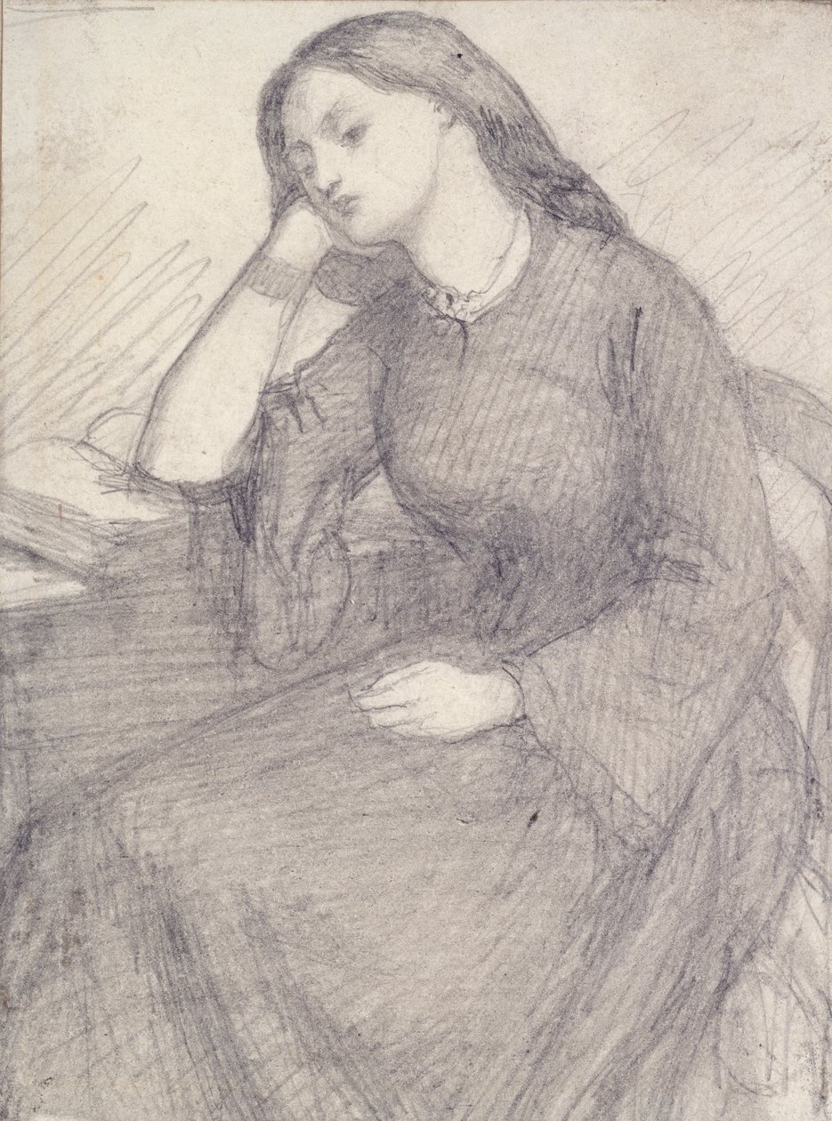 Portrett av Elizabeth Siddal, sittende, c1840-årene av Dante Gabriel Rossetti