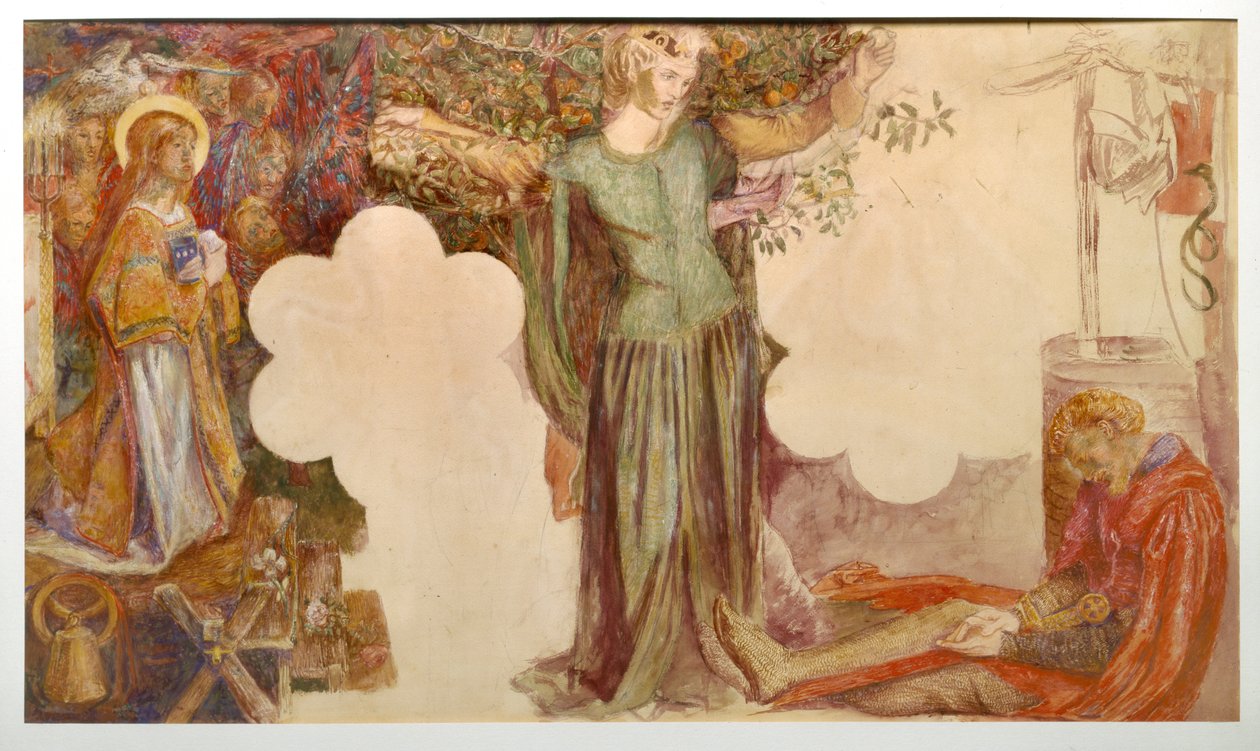 Sir Lancelots Vision of the Sanc Grael: Study for Fresco-maleriet i Oxford Student Union, av Dante Gabriel Rossetti