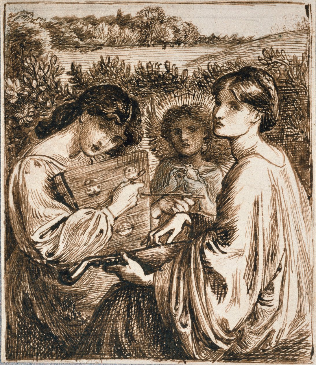 Studie for Bower Meadow, slutten av 1800-tallet av Dante Gabriel Rossetti
