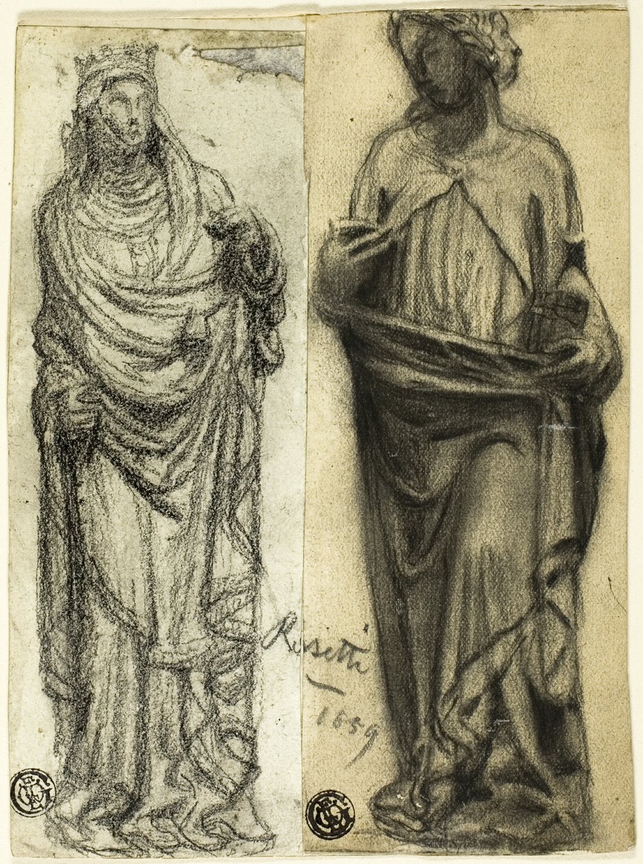 To studier av middelalderskulptur av Dante Gabriel Rossetti