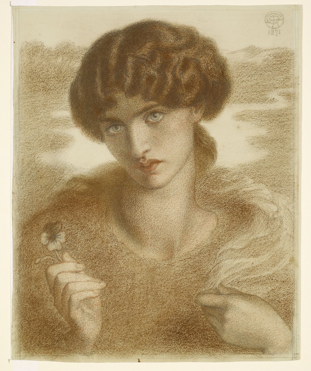 Vannpil - Studie av kvinnelig hode og skuldre av Dante Gabriel Rossetti
