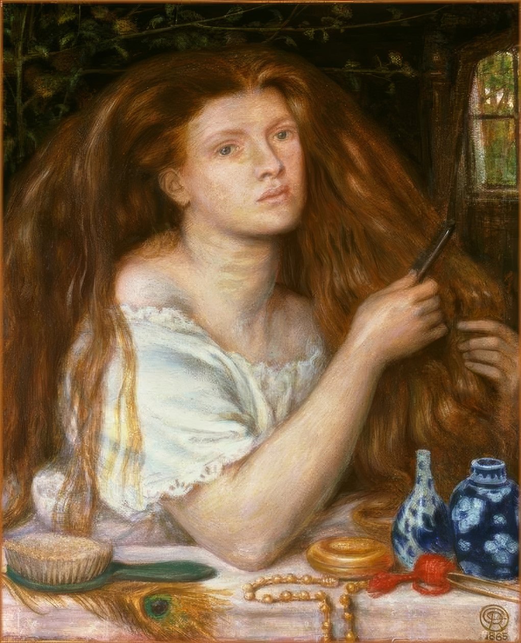 Kvinne som kjemmer håret av Dante Gabriel Charles Rossetti
