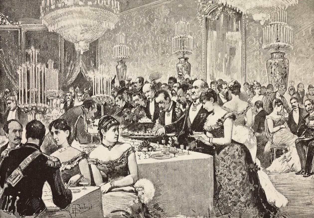 Buffetrom, Rettball på Quirinale, Roma, Italia, gravering fra tegning av Dante Paolocci, fra L'Illustrazione Italiana, nr. 10, 9. mars av Dante Paolocci