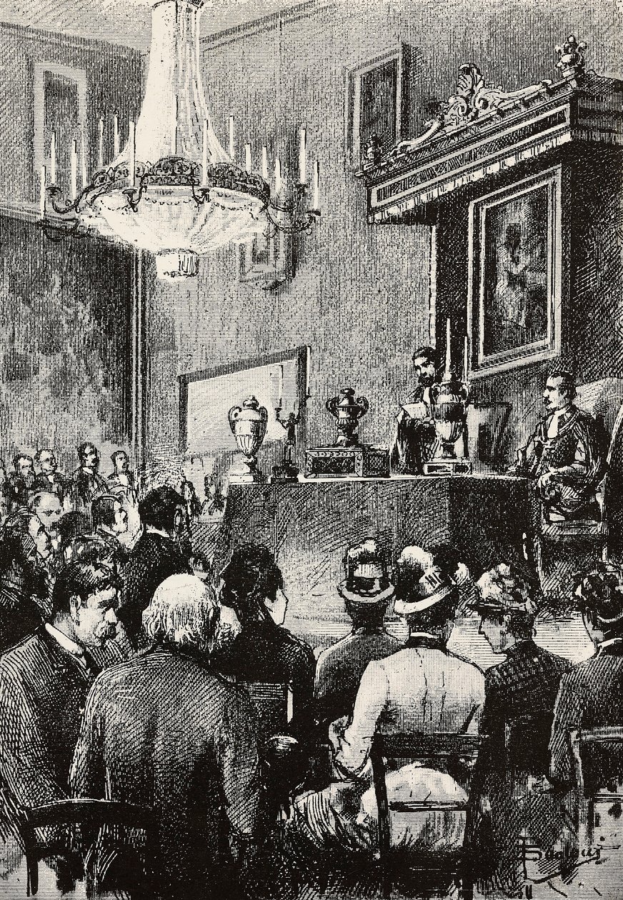 Valg av regenter i republikken San Marino, gravering fra tegning av Dante Paolocci, fra L'Illustrazione Italiana, nr. 44, 2. november av Dante Paolocci