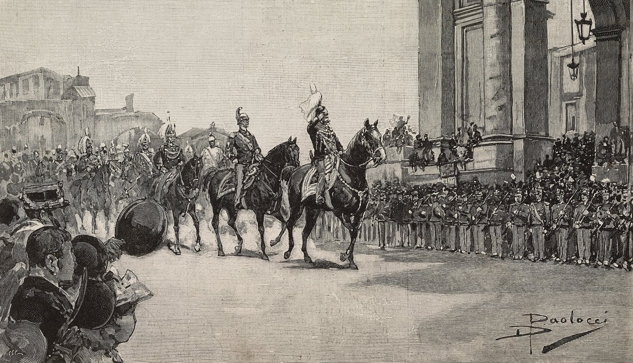 Militærparade i Macau for fødselsdagen til kong Umberto I, 14. mars av Dante Paolocci