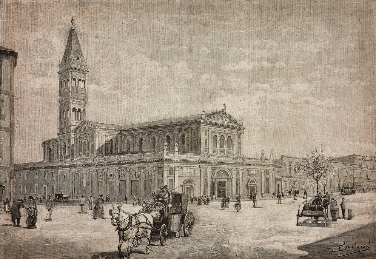 Ny kirke av Sacred Heart i Roma, Italia, gravering fra tegning av Dante Paolocci, fra L'Illustrazione Italiana nr. 32, 24. juli av Dante Paolocci