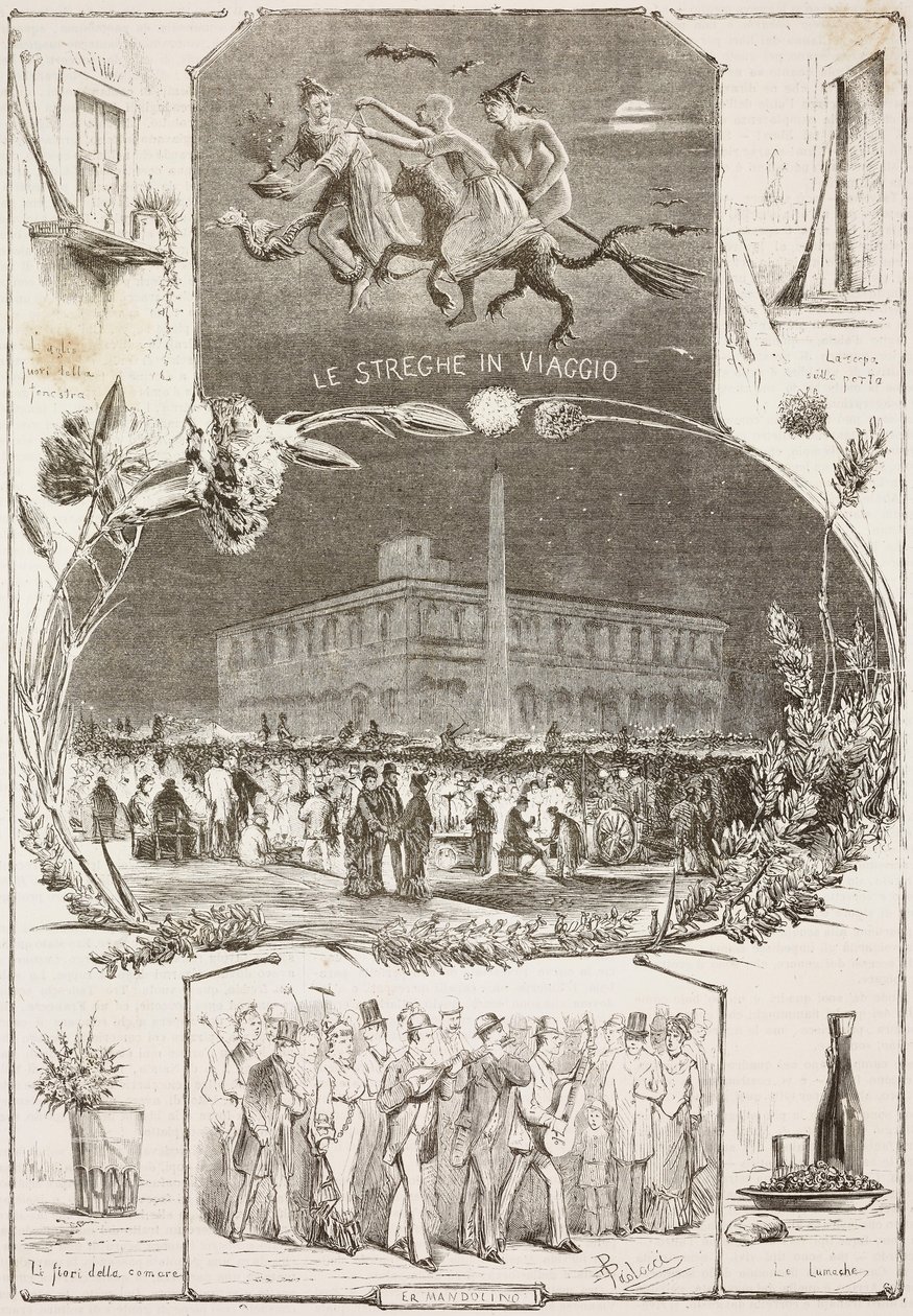 Johannesnatten, Roma, Italia, gravering fra tegning av Dante Paolocci fra L'Illustrazione Italiana, nr. 38, 16. juli av Dante Paolocci