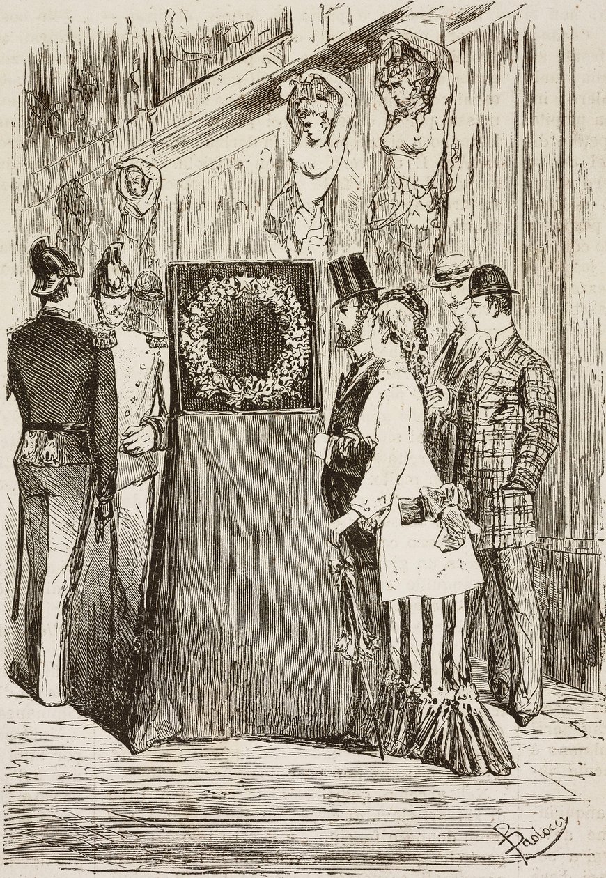 Kransen til Charles Albert utstilt i Capitoline-høyden, Roma, Italia, gravering av Dante Paolocci fra L'Illustrazione Italiana, nr. 41, 6. august av Dante Paolocci