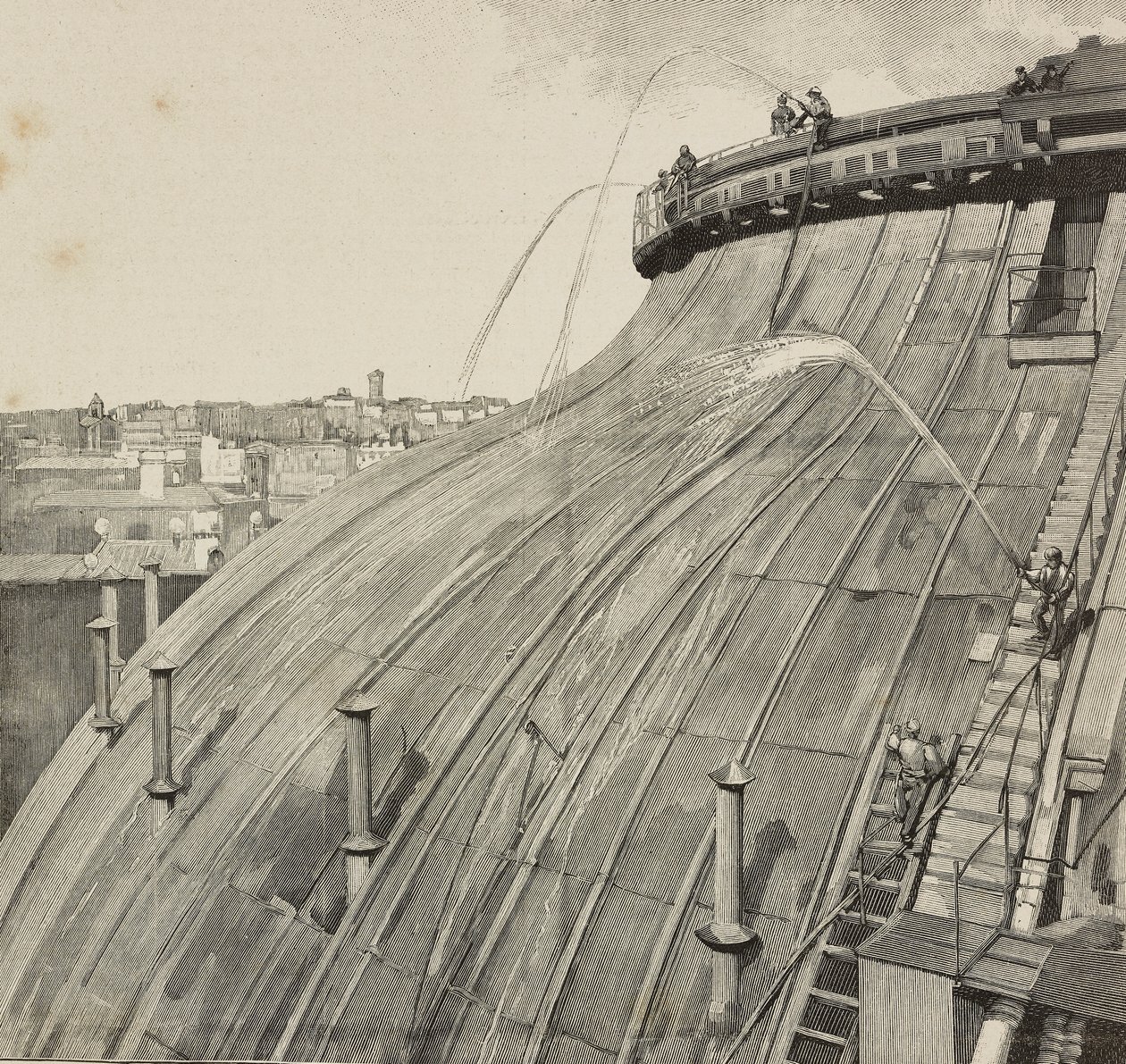 Vaskekuppel av Palazzo Montecitorio, Roma, Italia, gravering etter tegning av Dante Paolocci, fra L'Illustrazione Italiana, år XX, nr. 29, 16. juli av Dante Paolocci