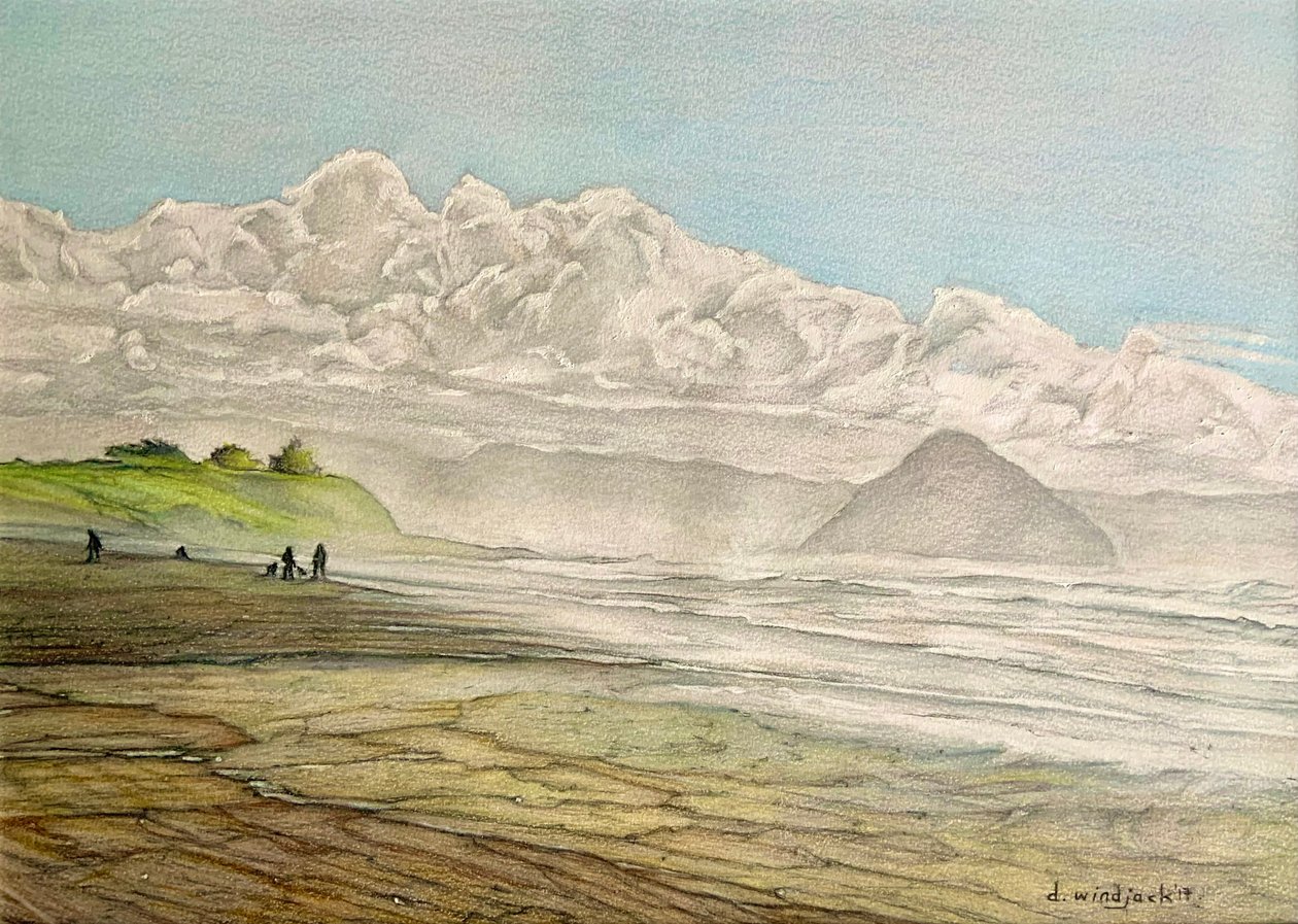 California Coastline, 2017 (blyant, blekk og akryl på papir) av Darrell Windjack