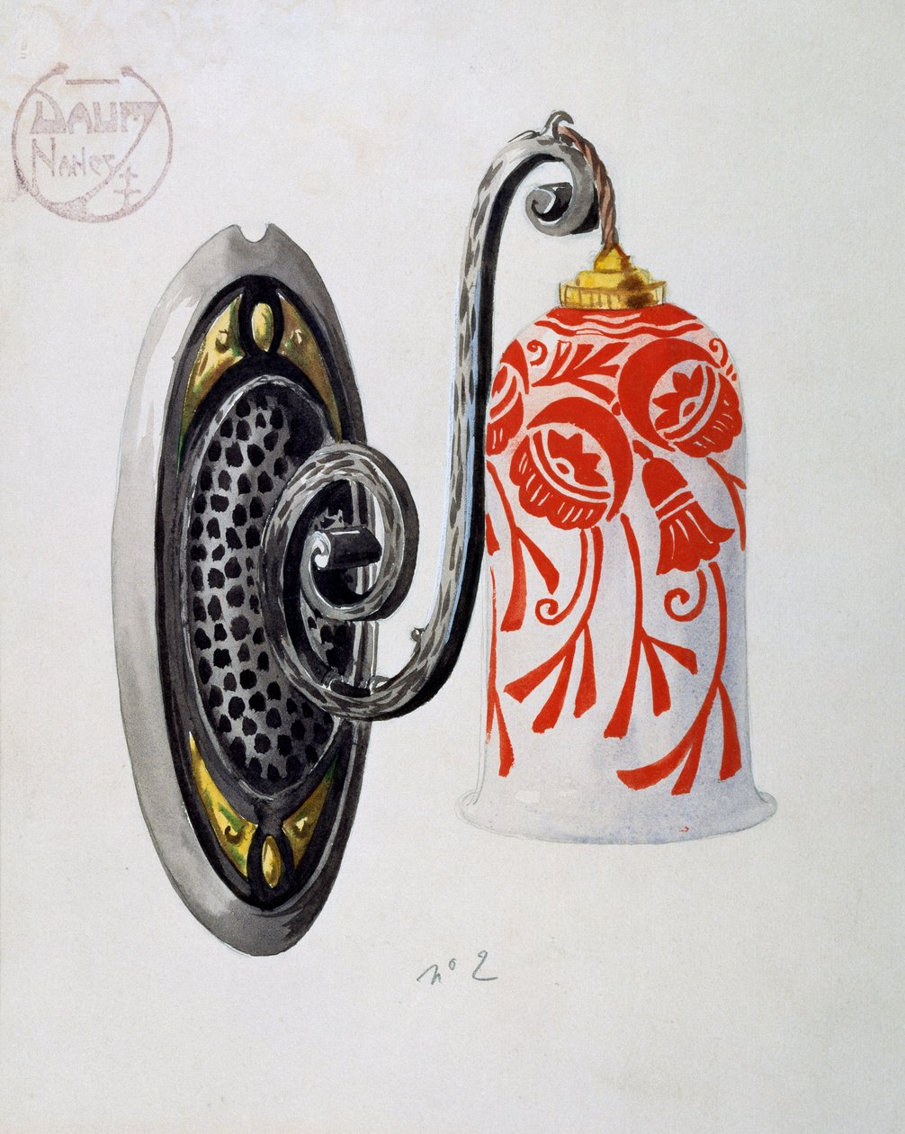 Modell av en vegglampe i jugendstil nummer 2 fra Daum Brothers-produksjon i Nancy, gouache, Frankrike, 1900-tallet av Daum Freres