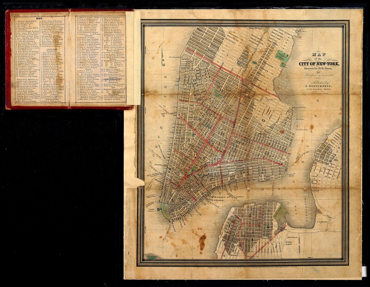 Kart over byen New York, for New York slik den er i 1834, 1834 av David Burr