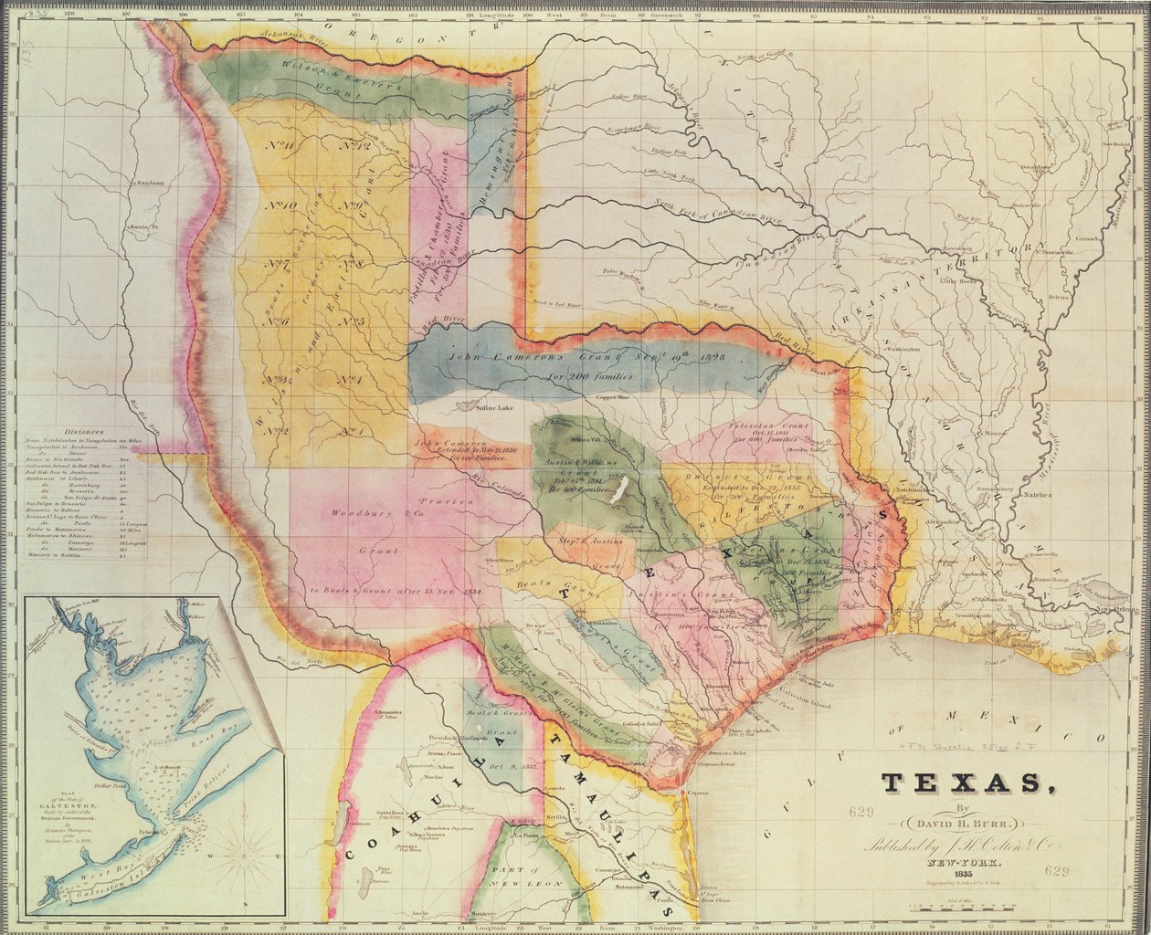 Kart over delstaten Texas, 1835 av David Burr