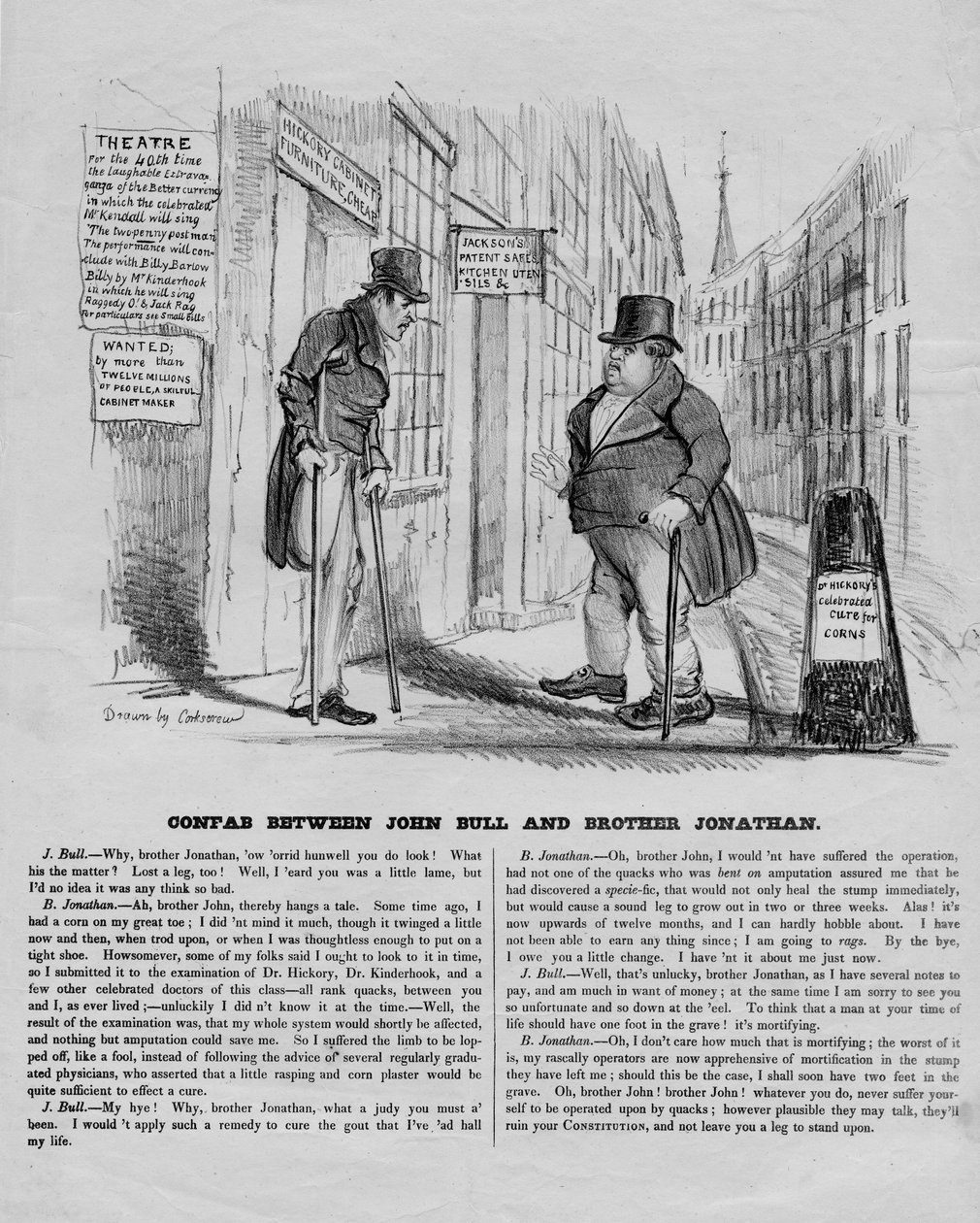 Konfab mellom John Bull og bror Jonathan, ca. 1836 av David Claypoole Johnston
