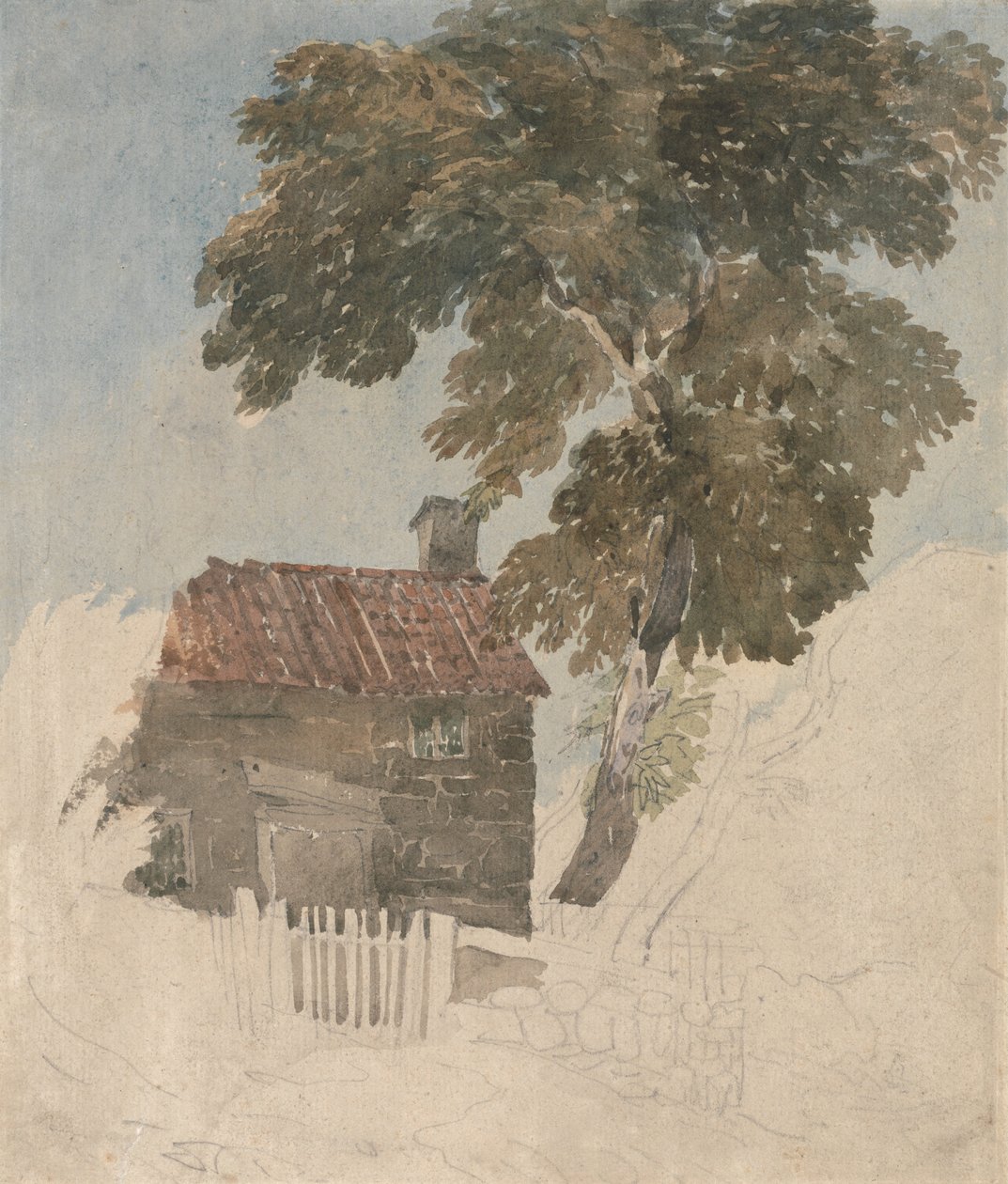 Hytte og trær av David Cox