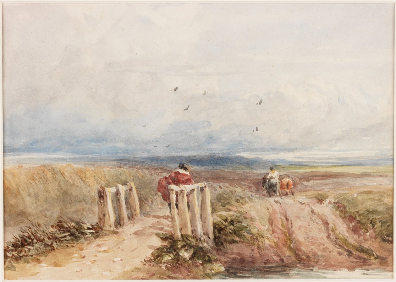 Myrland med figurer (blyant og akvarell på papir (limt på bord)) av David Cox