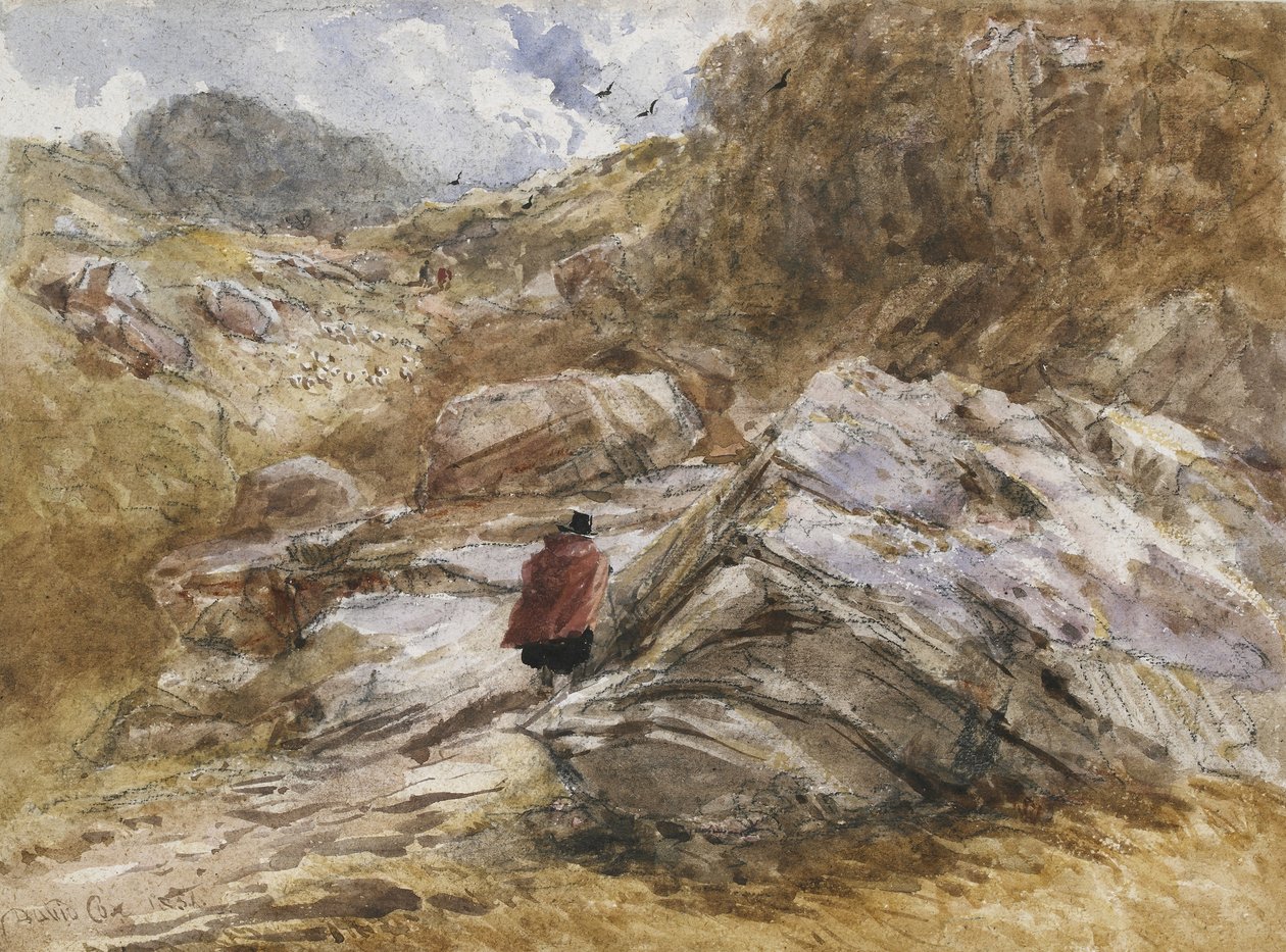 Fjellpass ved Bettws-y-Coed, 1851 (akvarell over svart kritt) av David Cox