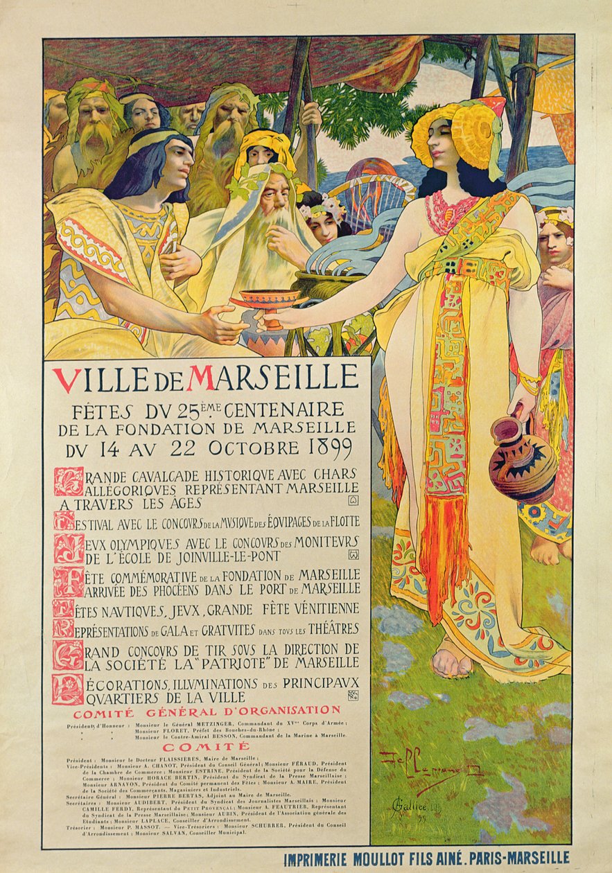 Plakat laget til minne om grunnleggelsen av Marseille, gravert av A. Gallice, 1899 av David Dellepiane