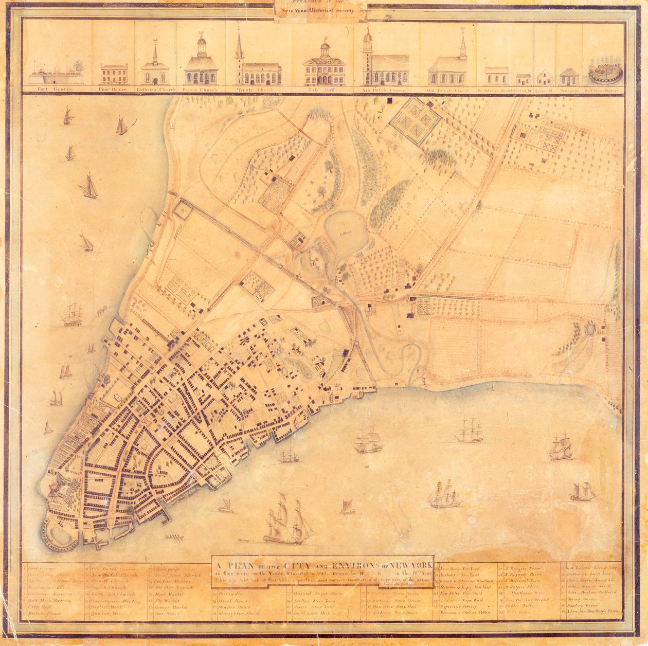 Kart over Manhattan, ca. 1740 av David Grim