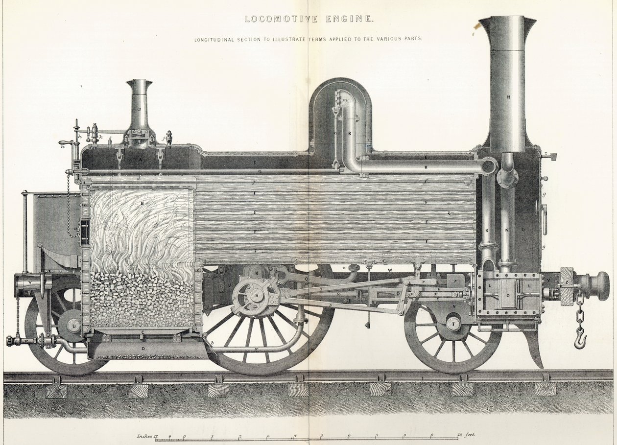 Lokomotivmotor, gravert av J.W. Lowry av David Kirkaldy