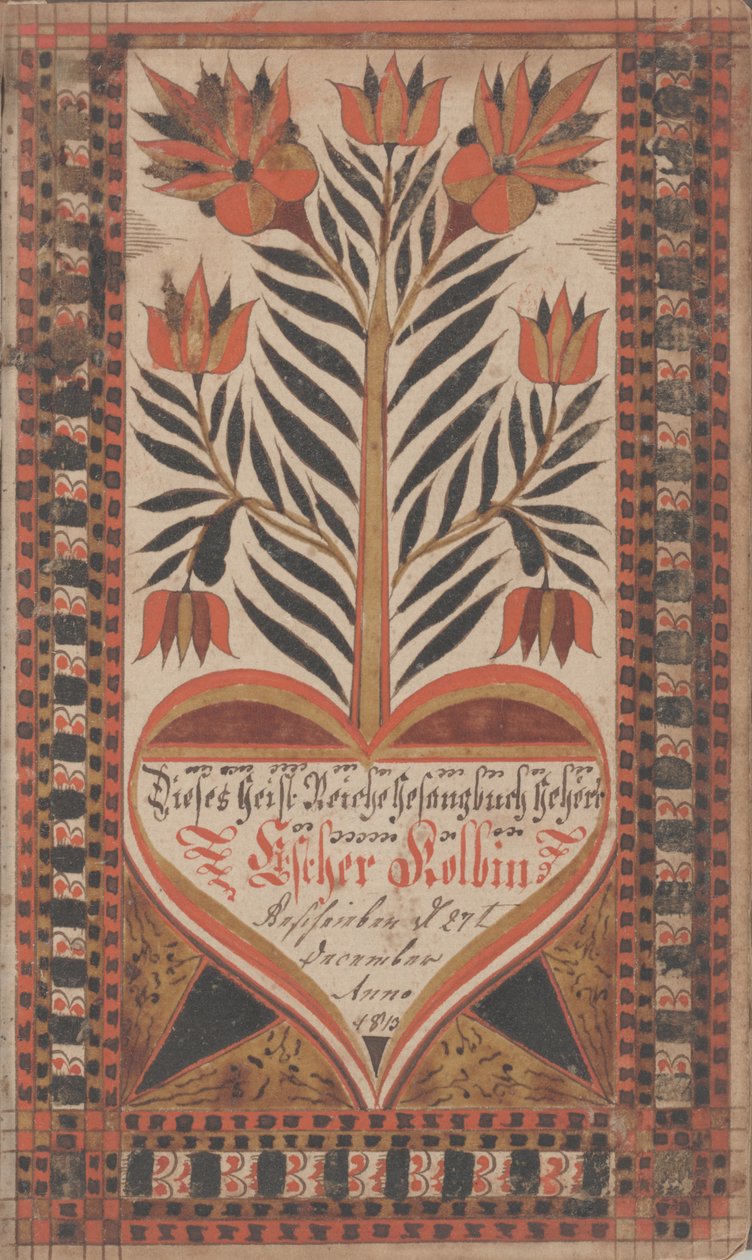 Bokplate for Esther Kolb, 27. desember 1813 (blekk og farge på papir) av David Kulp