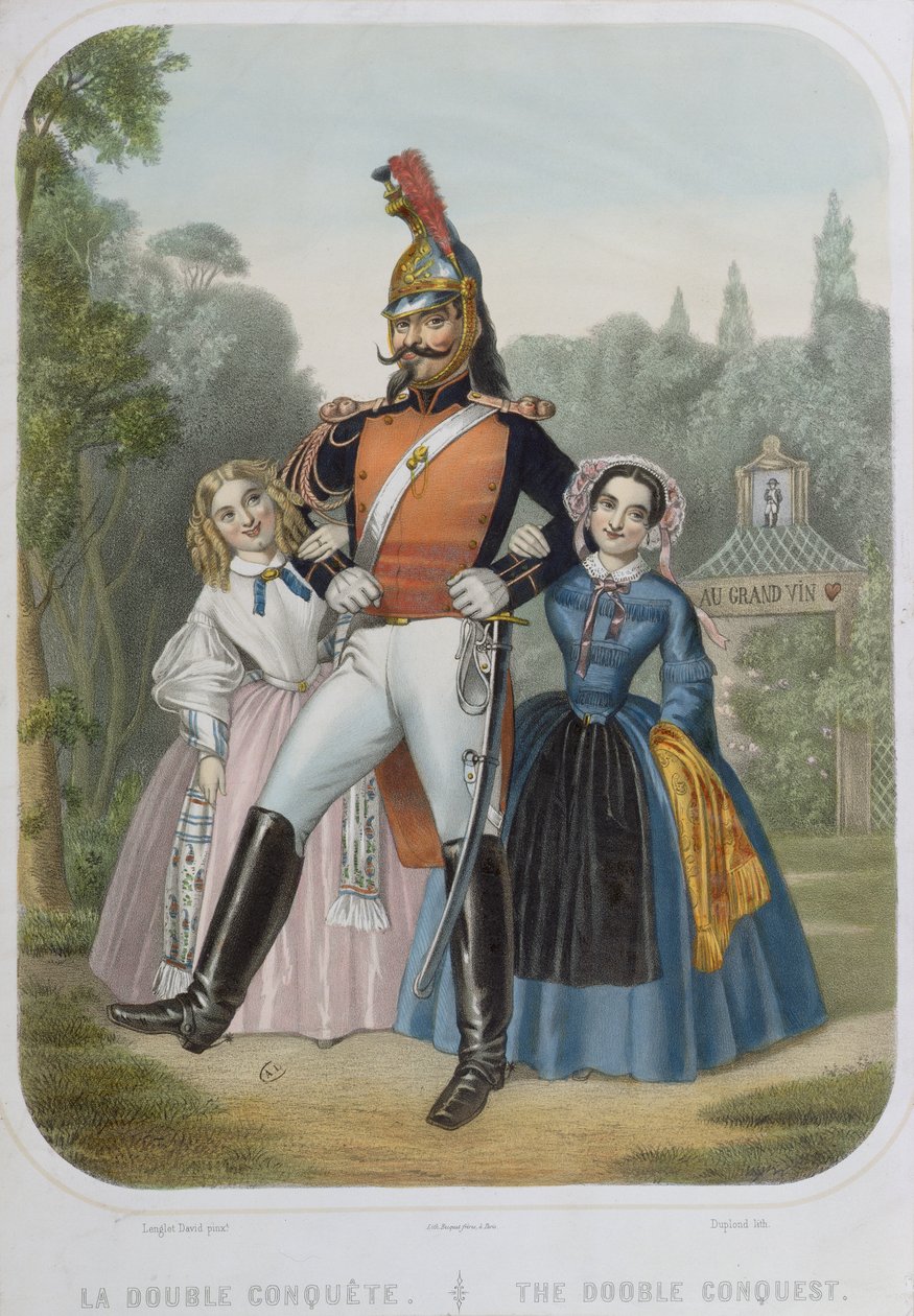 The Double Conquest, karikatur som skildrer Napoleon III i en pejorativ sammenligning med onkelen Napoleon Bonaparte, The Victorious av David Lenglet