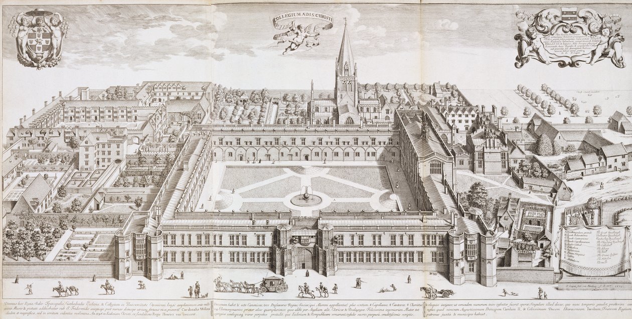 Christ Church College, Oxford, fra 'Oxonia Illustrated', utgitt 1675 av David Loggan