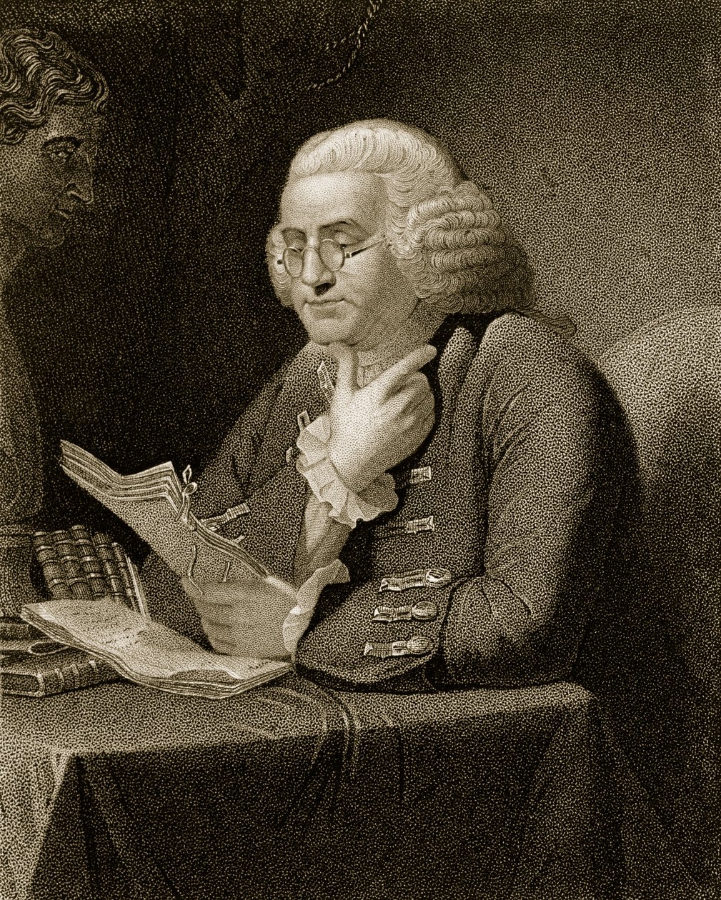 Portrett av Benjamin Franklin, gravert av Thomas B. Welch (1814-74) av David Martin