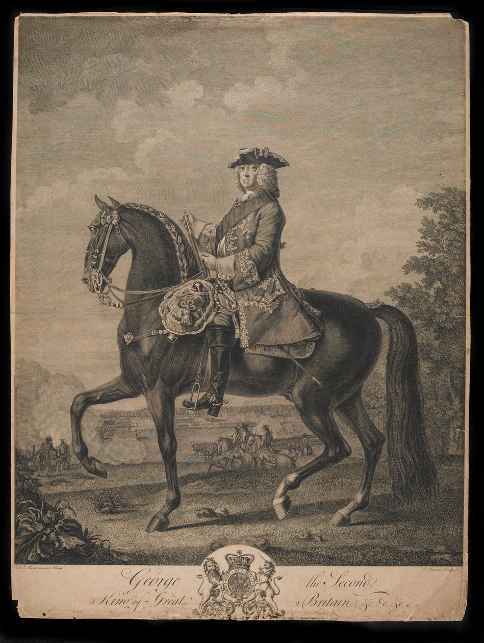 Kong George II (1683-1760), gravert av S. Ravenet (1683-1760) utgitt av David Morier, desember 1757 av David Morier