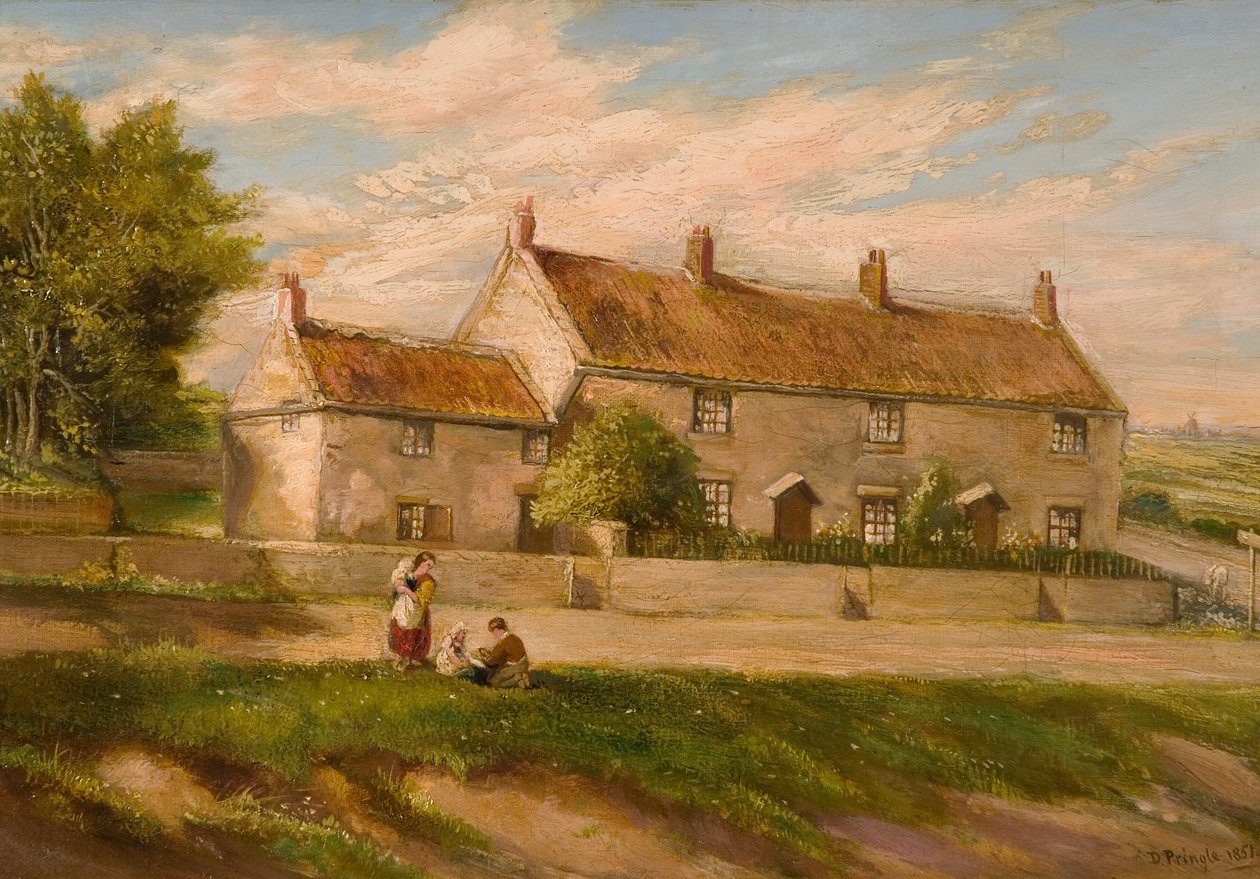 Landlig scene med hytterekke, 1851 av David Pringle