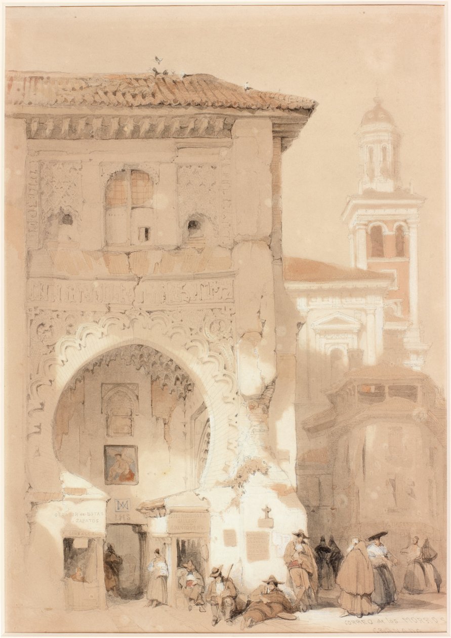 Correo de los Morros, Granada (blyant og wc på vevd papir) av David Roberts
