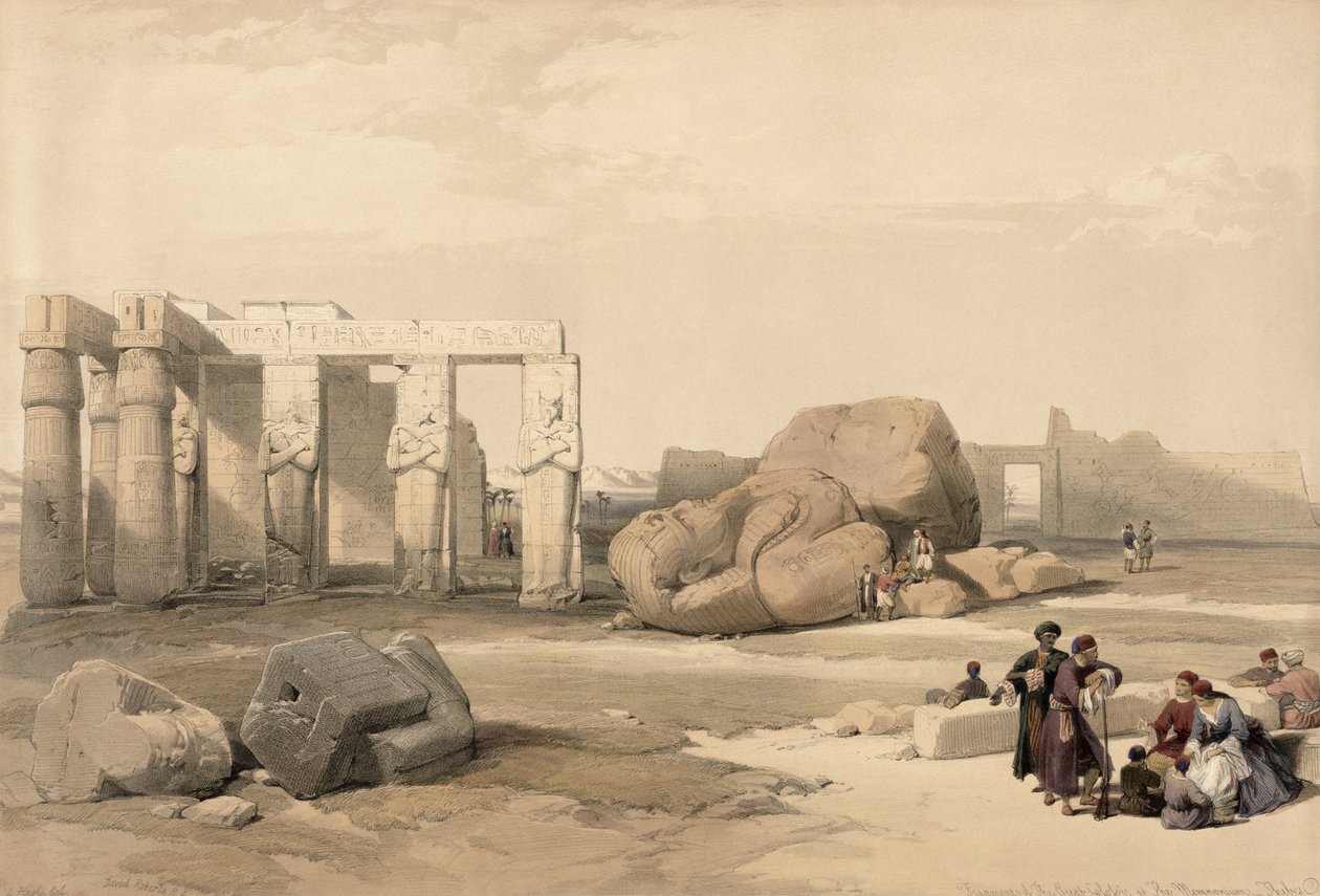 Fragmenter av den store kolossen ved The Memnonium, Theben, fra Egypt og Nubia, Vol.1 av David Roberts