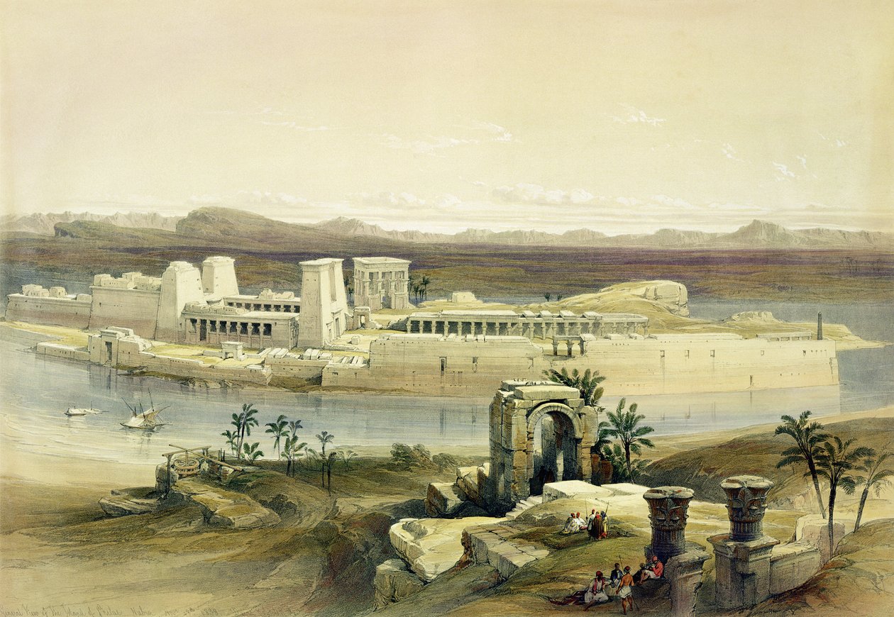 Generelt syn på øya Philae, Nubia, fra Egypt og Nubia, Vol.1 av David Roberts