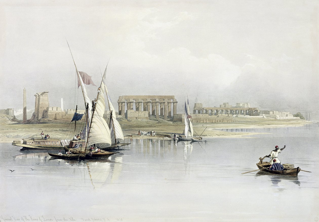 Generelt syn på ruinene av Luxor fra Nilen, fra Egypt og Nubia, Vol.1 av David Roberts