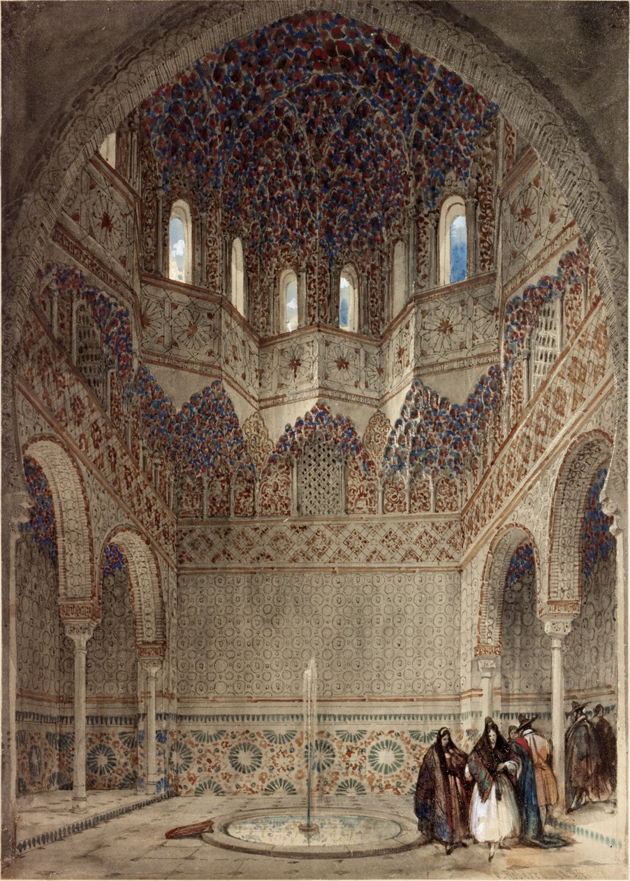 I Alhambra-palasset, Granada (bc, blyant og wc på vevd papir) av David Roberts