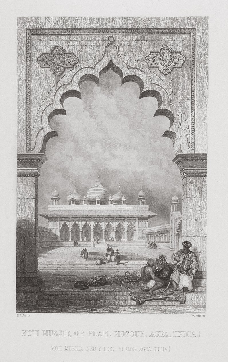 Moti Masjid, eller Pearl Mosque, Agra, India, gravert av W. Finden, fra 
