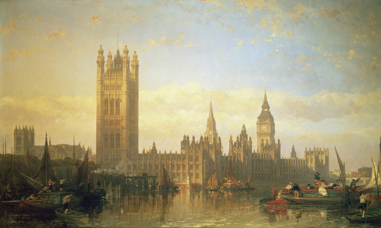 New Palace of Westminster fra Themsen av David Roberts