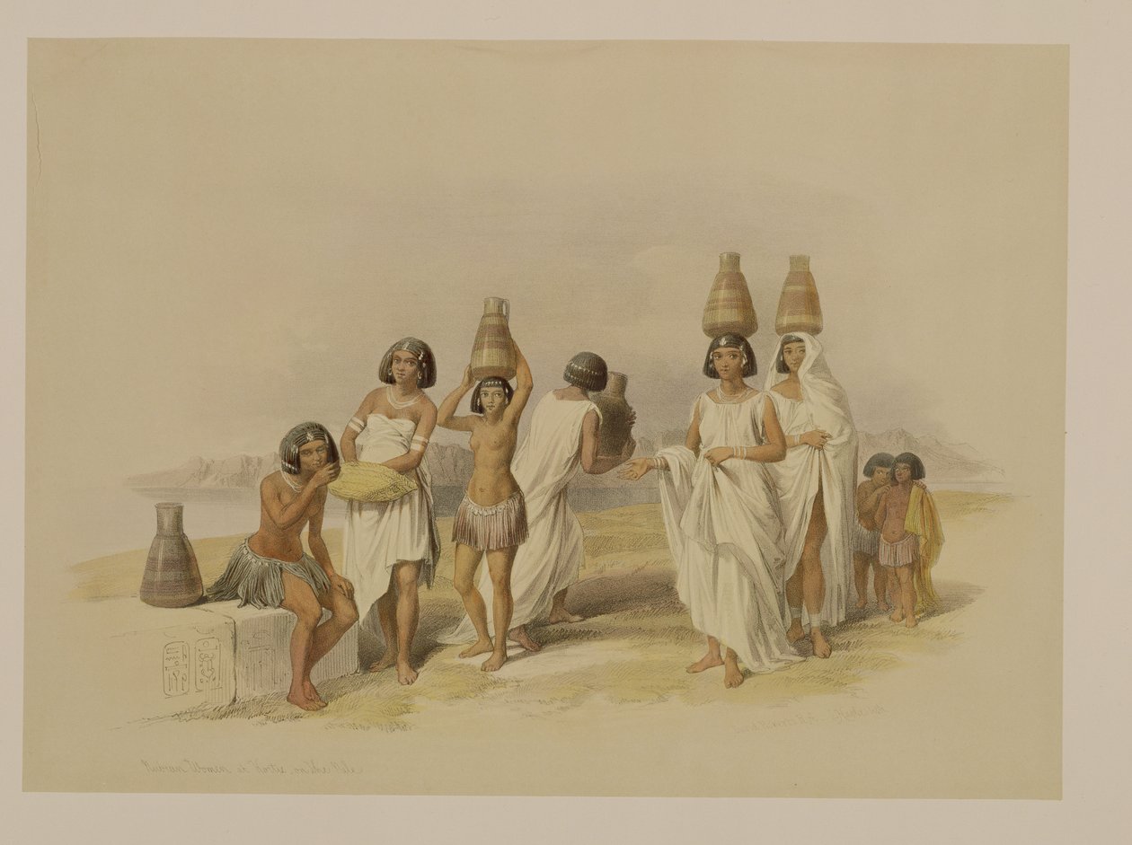 Nubiske kvinner ved Kortie on the Nile, fra Egypt og Nubia, Vol.1 av David Roberts