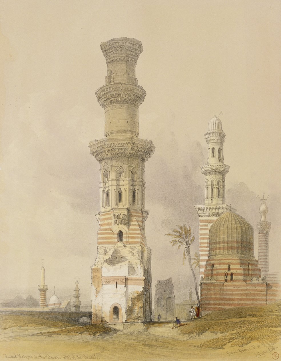 Ødelagte moskeer i ørkenen, vest for citadellet, Kairo, fra Egypt og Nubia, Vol.3 av David Roberts