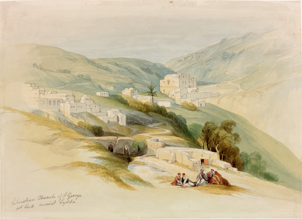 The Church of St George, Ludd, Palestina (The Ancient Lydda) (blyant og wc på papir) av David Roberts