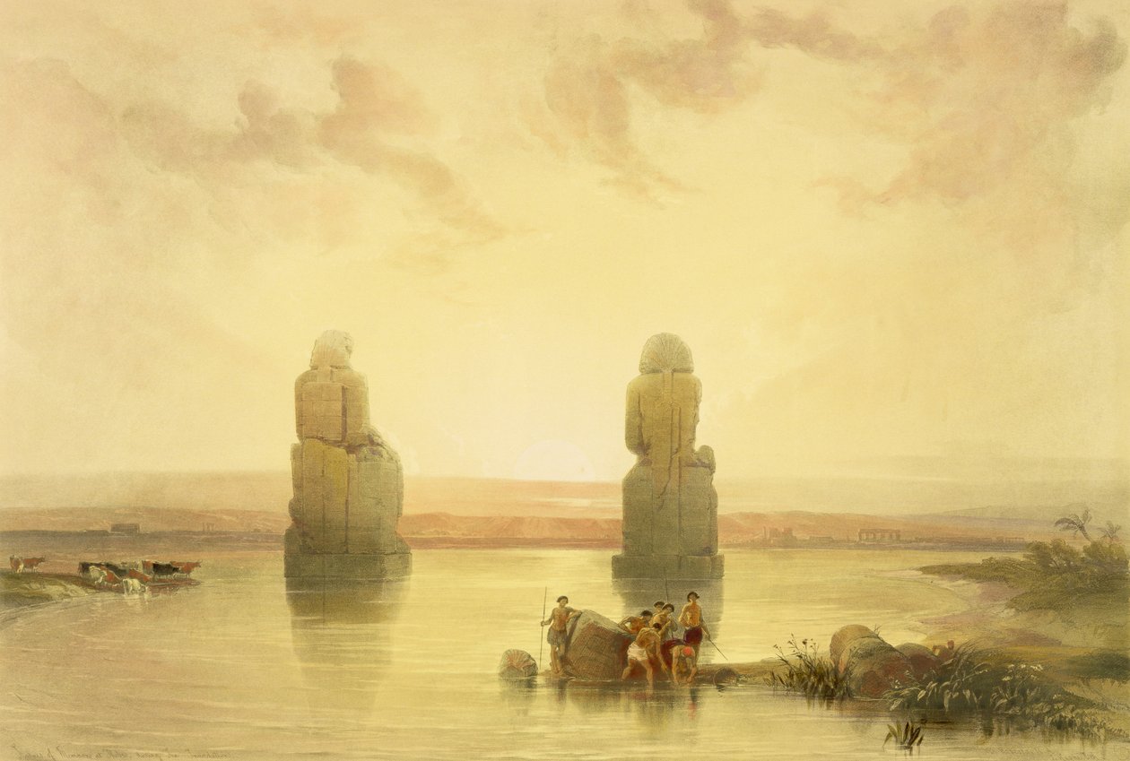 Kolossene av Memnon, ved Theben, under oversvømmelsen, fra Egypt og Nubia, Vol.1 av David Roberts