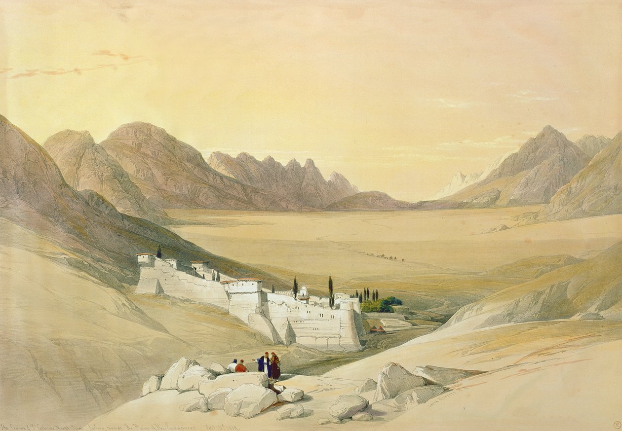 St. Catherine-klosteret, Sinai-fjellet, med utsikt mot leirsletten, 21. februar 1839, plate 116 fra bind III av 
