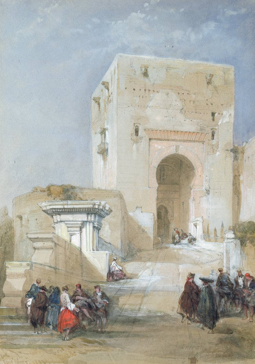 The Gate of Justice, Inngang til Alhambra, 1833 (blyant, gouache og wc) av David Roberts