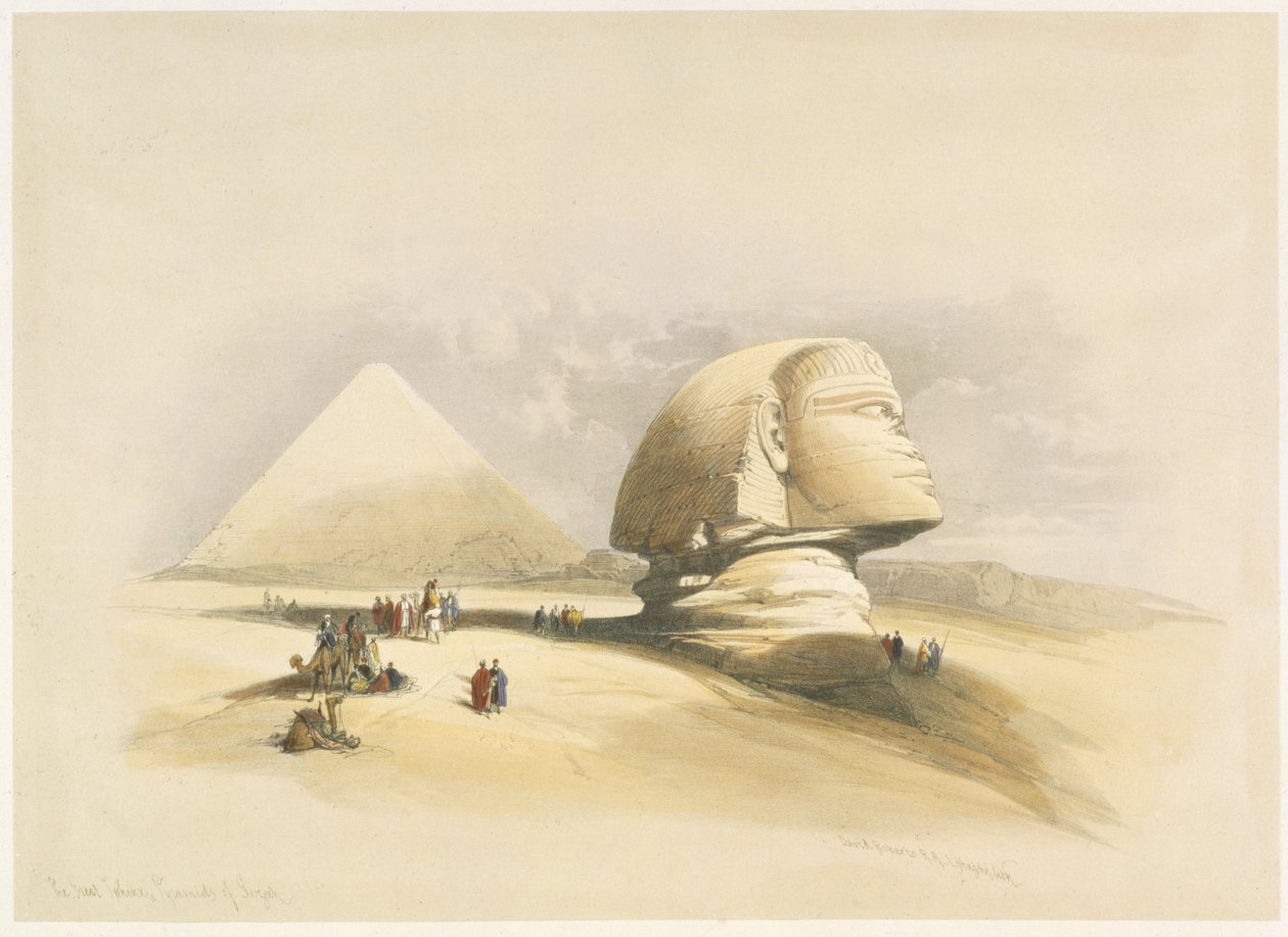 Den store sfinksen og pyramidene i Giza, fra Egypt og Nubia, Vol.1 av David Roberts